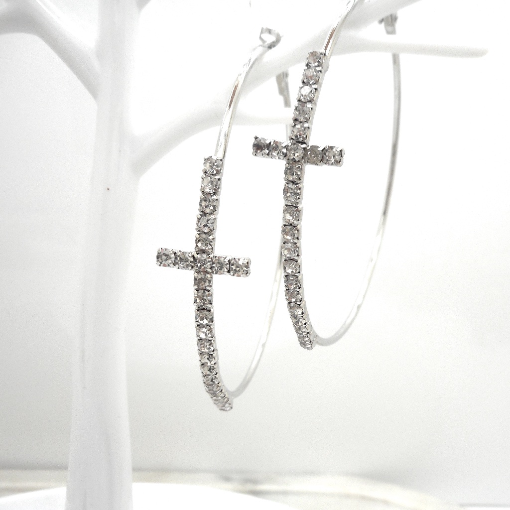 Crystal Cross Hoops 1.5 
